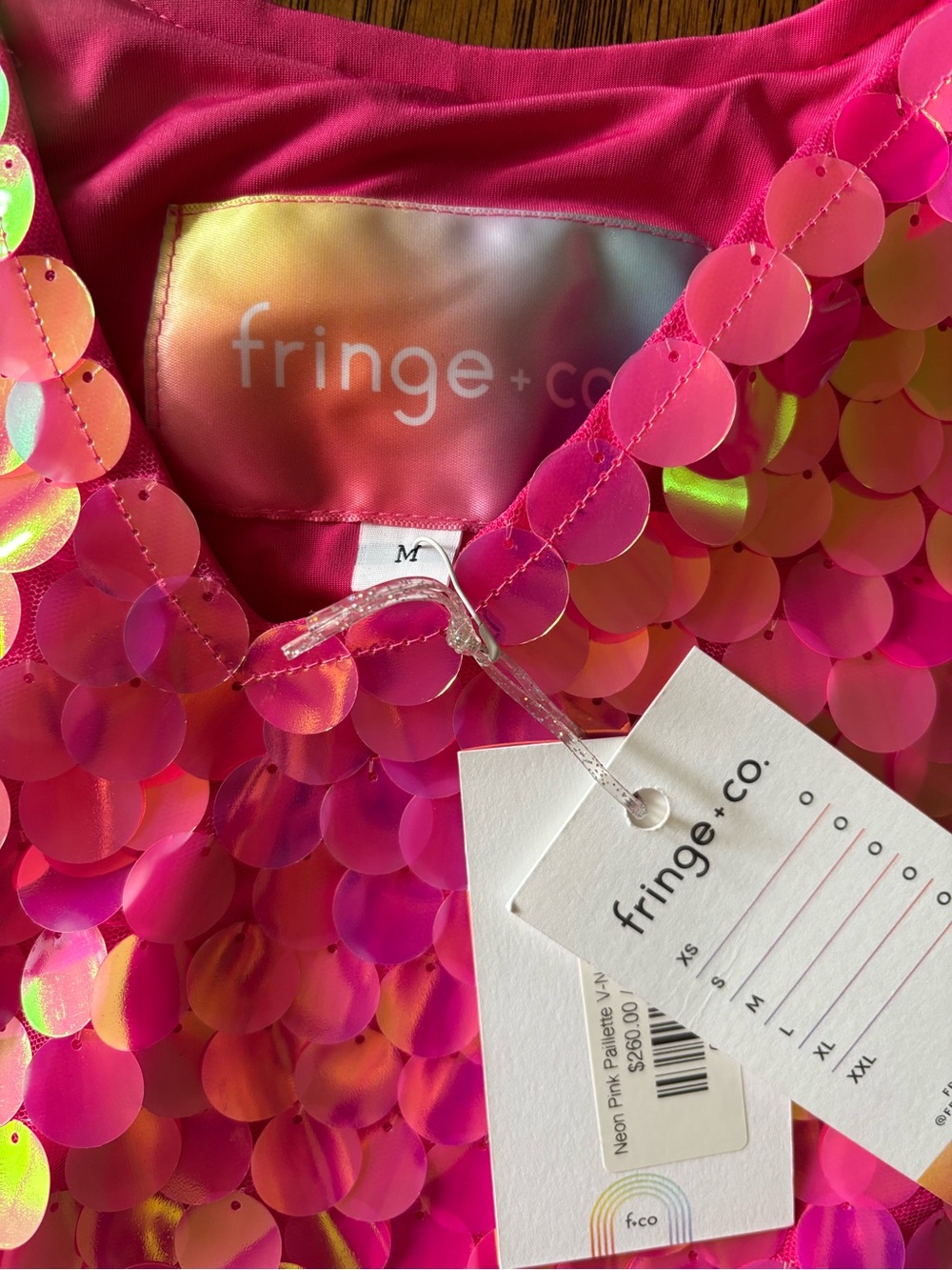 Fringe+Co Neon Pink Paillette V-Neck Dress SZ M NWT - Picture 7 of 9